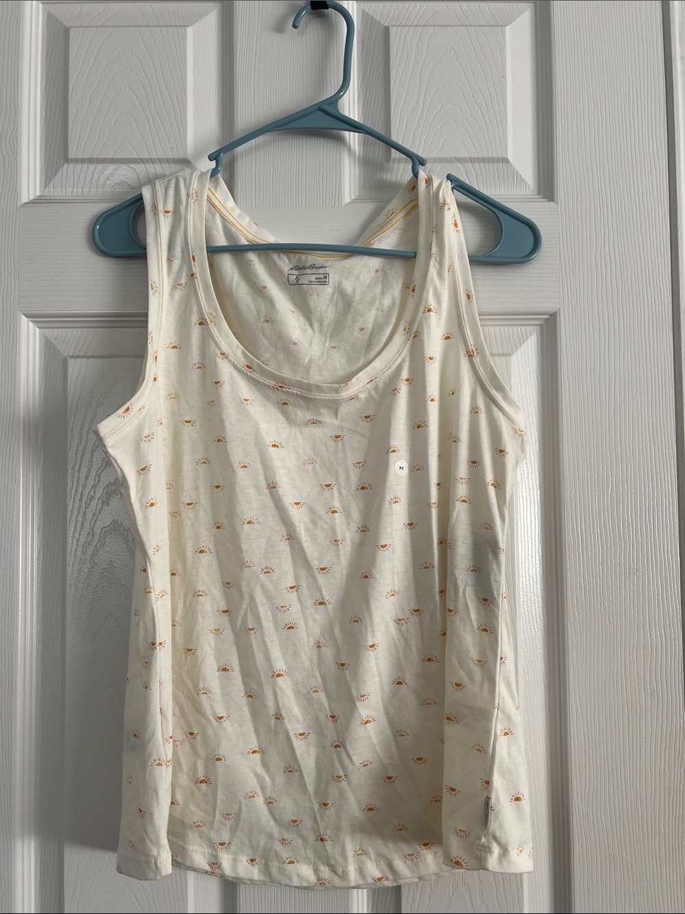 Eddie Bauer Cream Tank Top with Tiny Yellow Floral Print